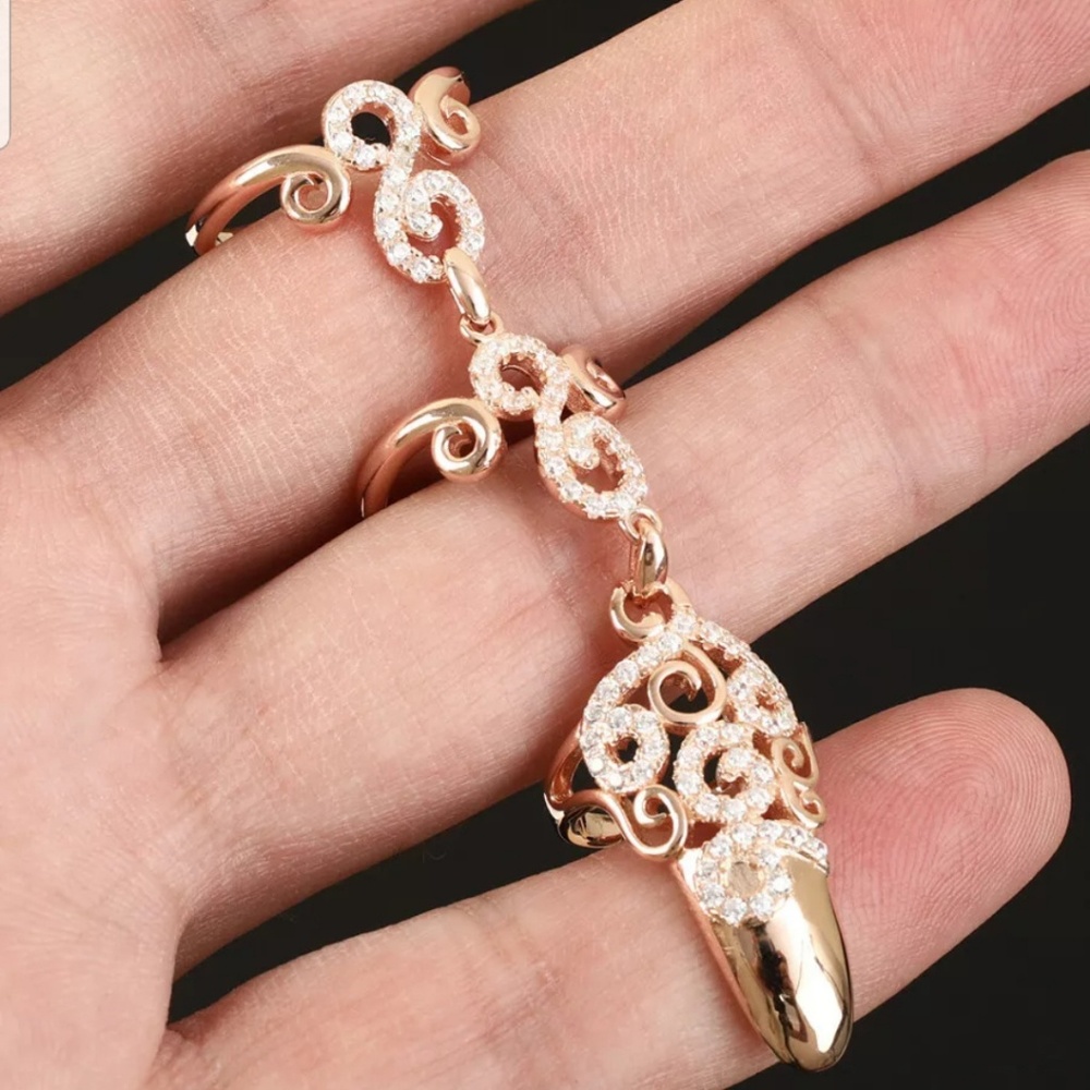 Beautiful white sapphire gold swirl 3 knuckle cuff - Picture 2 of 6